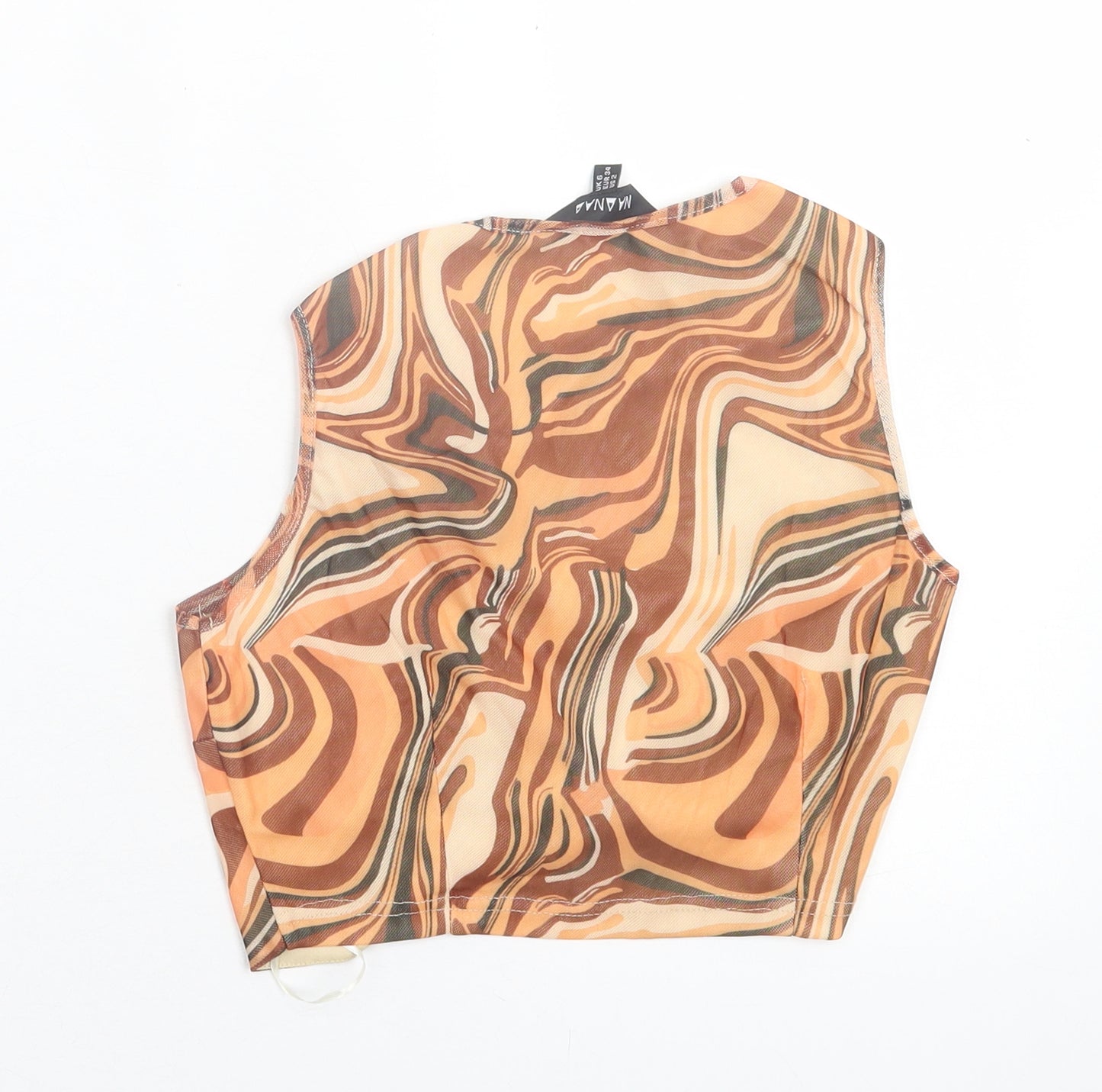 NaaNaa Womens Brown Animal Print Polyester Cropped Tank Size 6 Crew Neck