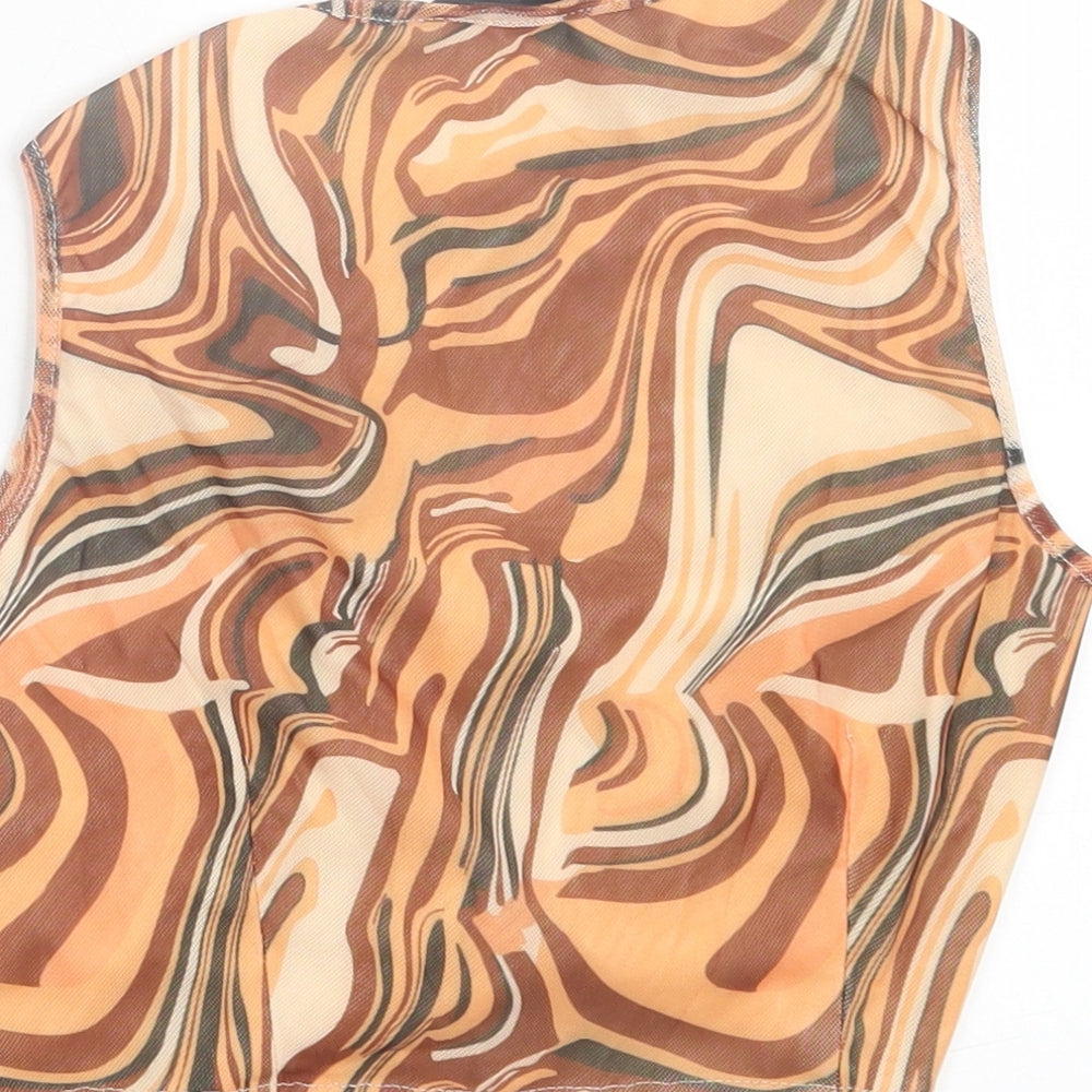 NaaNaa Womens Brown Animal Print Polyester Cropped Tank Size 6 Crew Neck