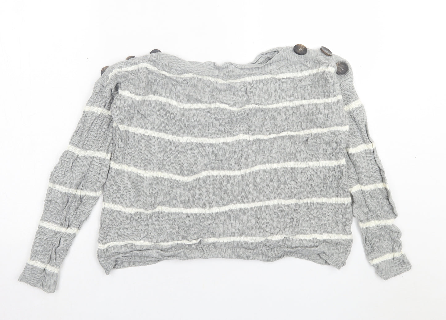 pep&co Womens Grey Boat Neck Striped Acrylic Pullover Jumper Size S