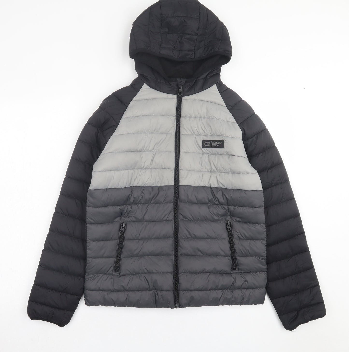 Primark Boys Grey Striped  Puffer Jacket Jacket Size 13-14 Years  Zip