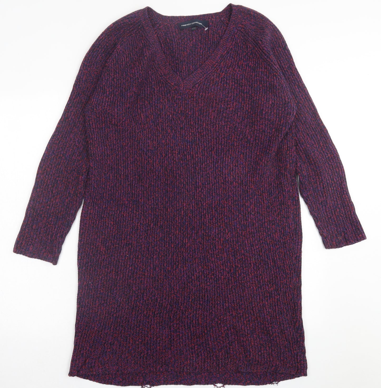 French Connection Womens Purple  Cotton Jumper Dress  Size 10  V-Neck Pullover