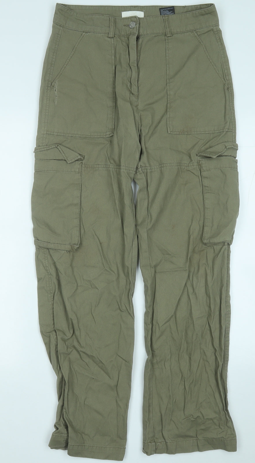 H&M Womens Green  Cotton Cargo Trousers Size 12 L29 in Regular