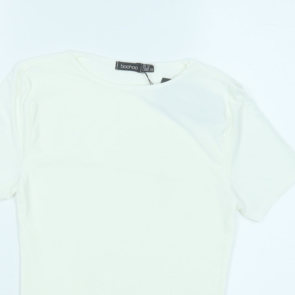 Boohoo Womens White  Polyester Basic T-Shirt Size 12 Round Neck