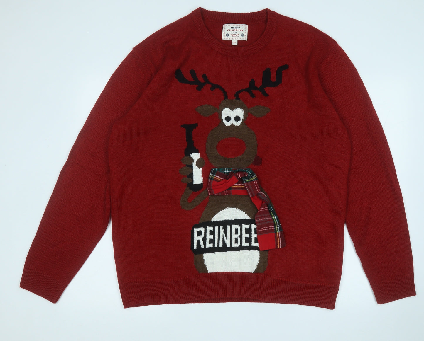 NEXT Mens Red Round Neck  Acrylic Pullover Jumper Size 2XL   - Christmas Jumper