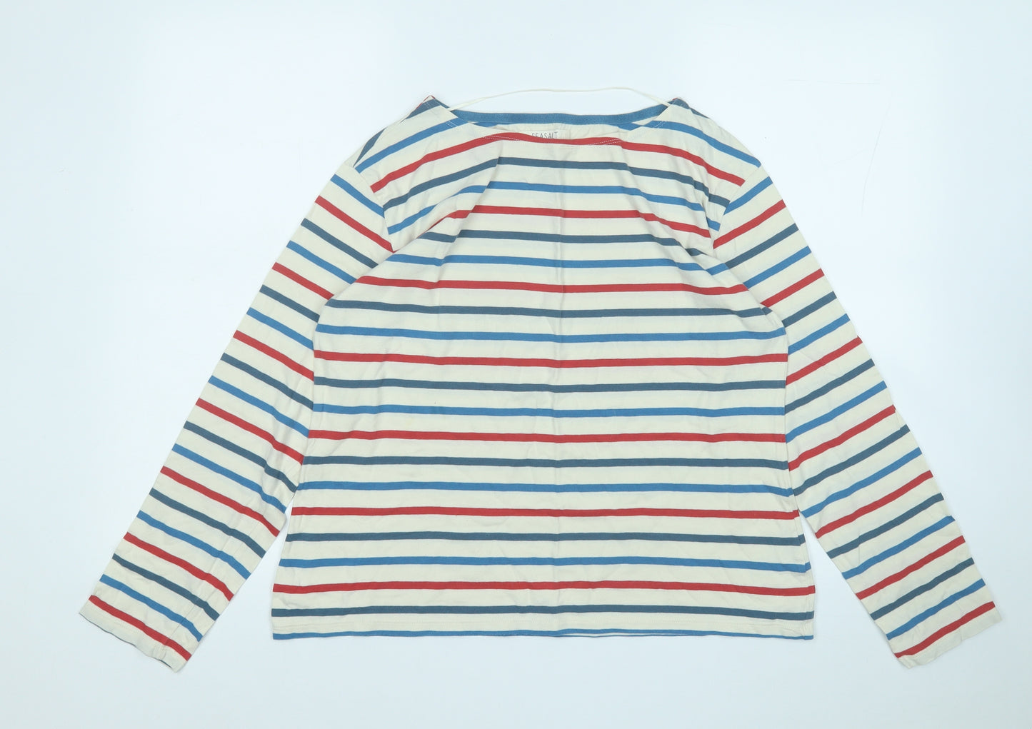 Seasalt Womens Multicoloured Striped Cotton Basic T-Shirt Size 14 Round Neck