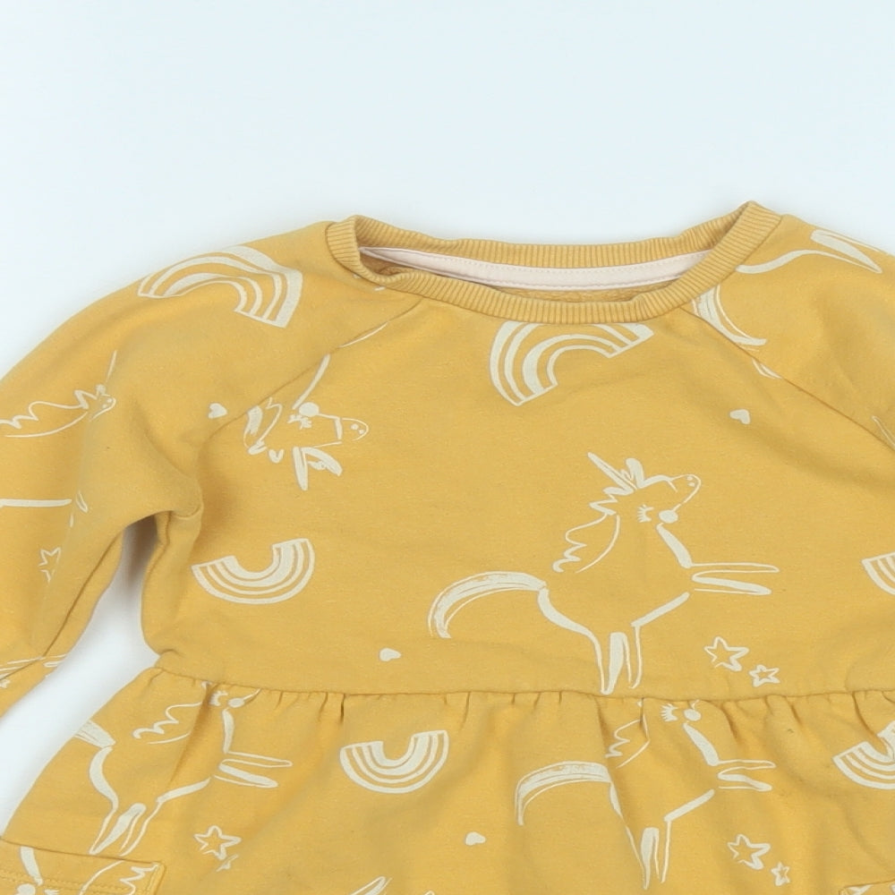 Nutmeg Girls Yellow Geometric Cotton Fit & Flare  Size 2 Years  Round Neck  - Unicorn