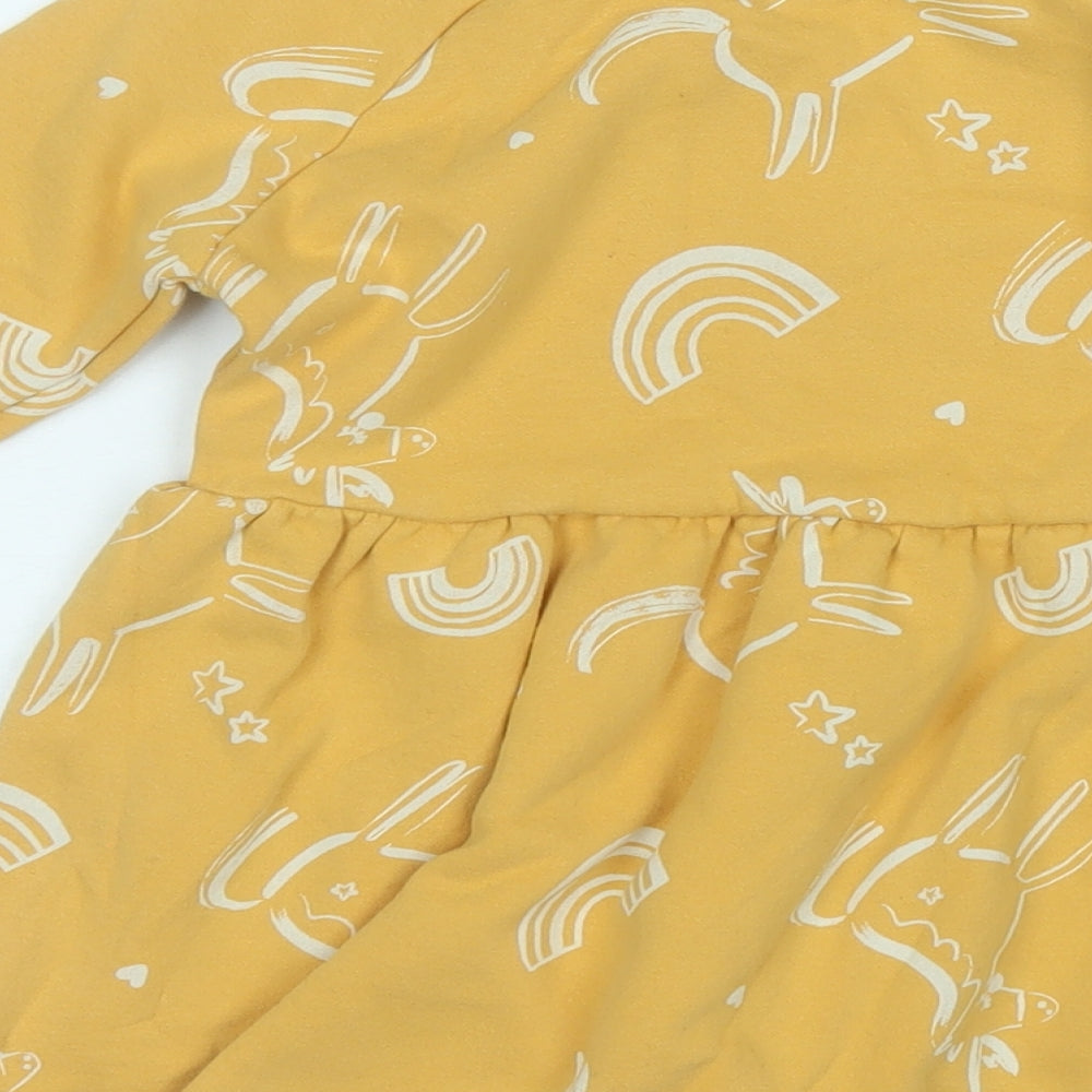 Nutmeg Girls Yellow Geometric Cotton Fit & Flare  Size 2 Years  Round Neck  - Unicorn