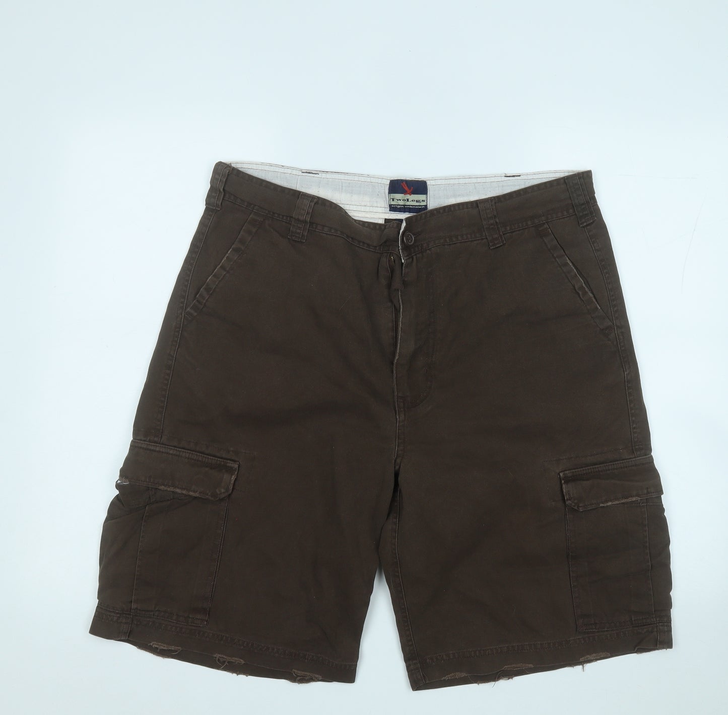 Twolegs Mens Brown  Cotton Cargo Shorts Size 36 in  Regular
