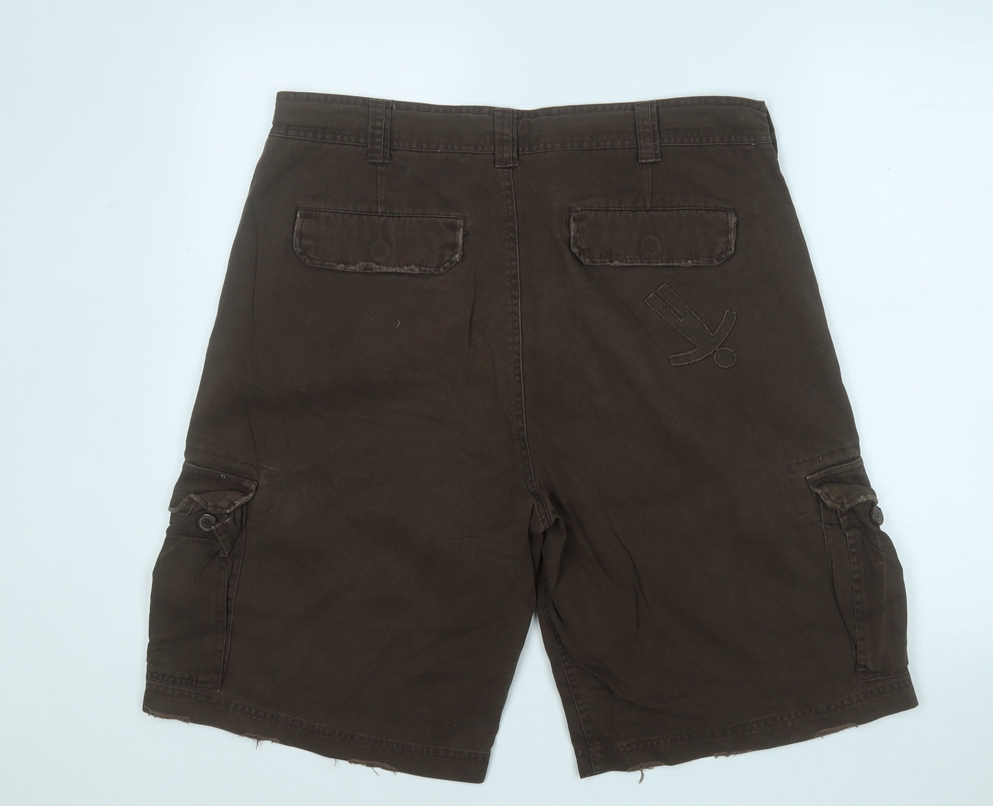 Twolegs Mens Brown  Cotton Cargo Shorts Size 36 in  Regular