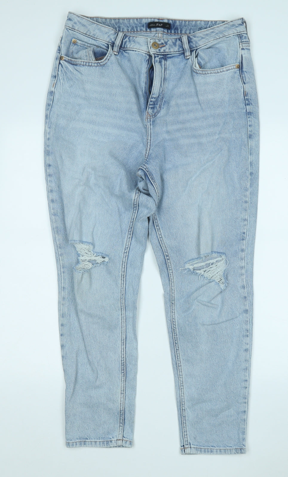 F&F Womens Blue  Cotton Straight Jeans Size 12 L29 in Regular