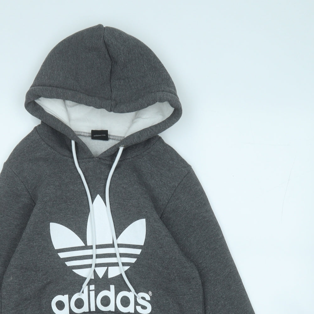 adidas Womens Grey  Cotton Pullover Hoodie Size S