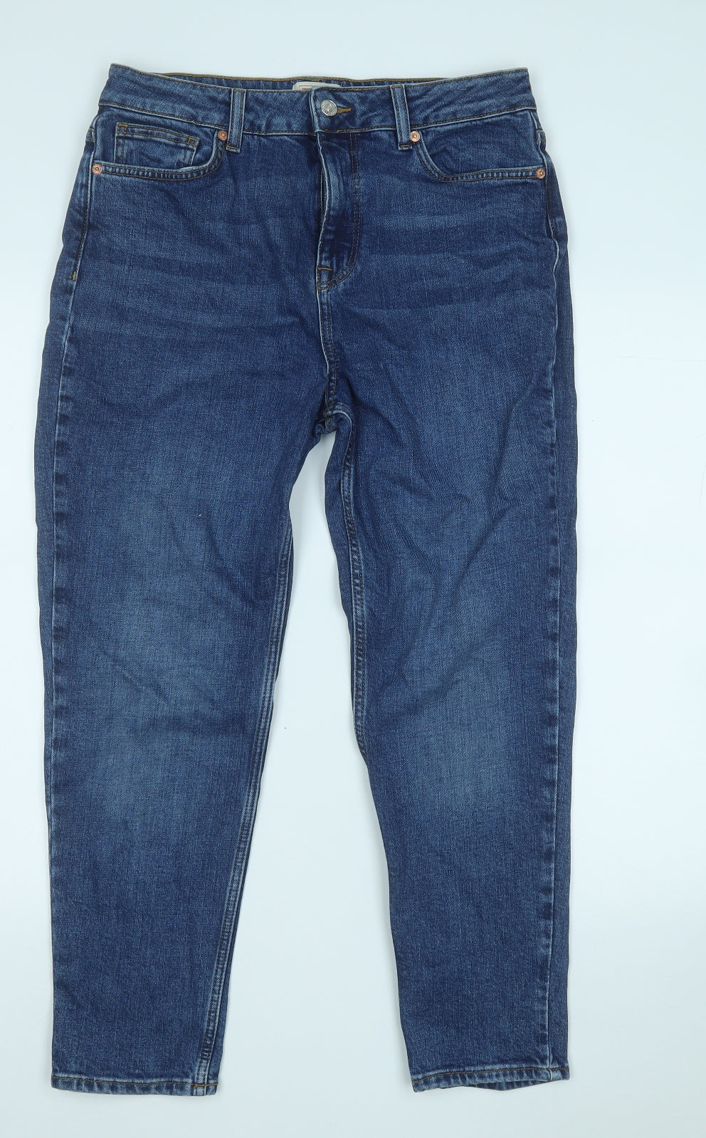 F&F Womens Blue  Cotton Straight Jeans Size 12 L25 in Regular
