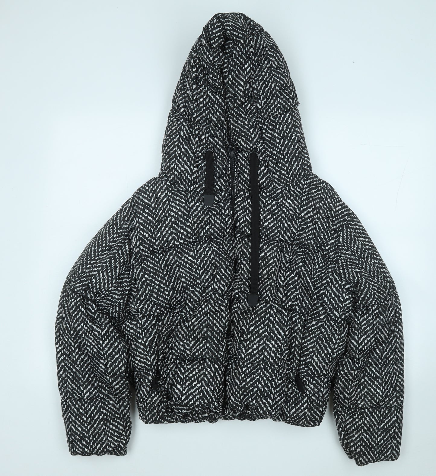 Zara Womens Black Geometric  Puffer Jacket Coat Size S