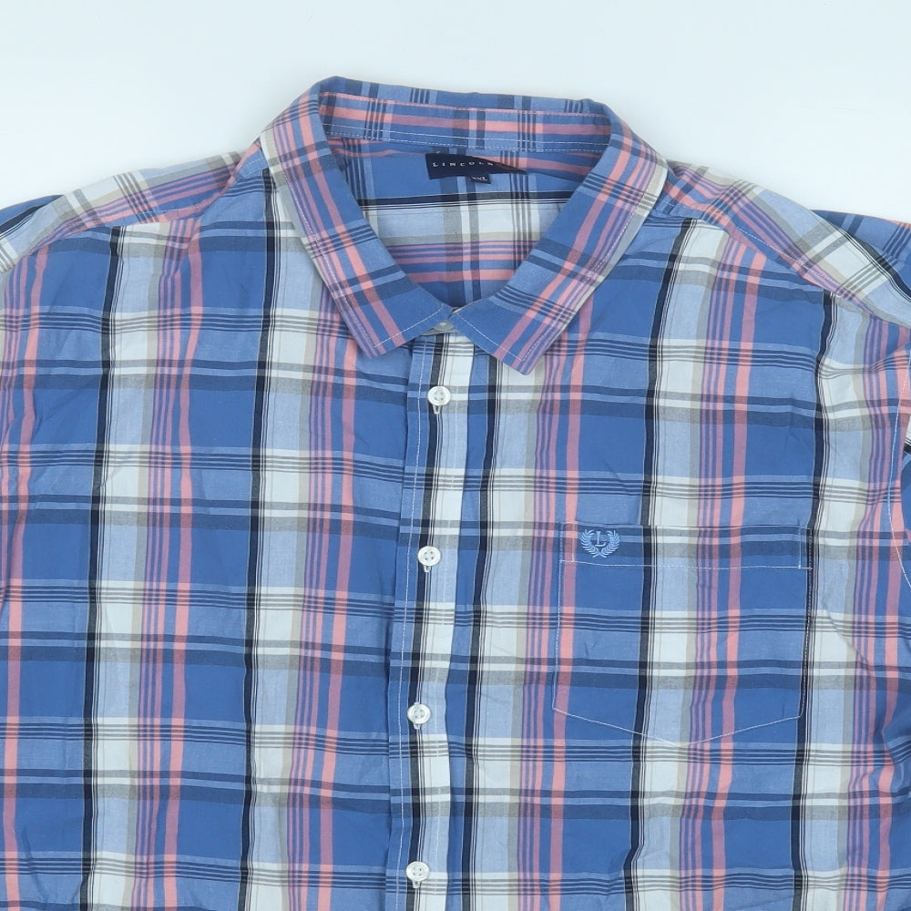 Lincoln Mens Blue Plaid Cotton  Button-Up Size 2XL Collared