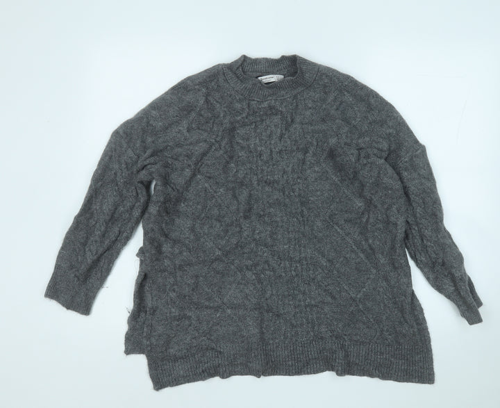 Stradivarius Womens Grey Round Neck Acrylic Pullover Jumper Size S