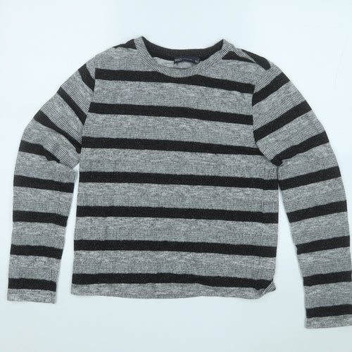 Marks and Spencer Womens Grey Round Neck Striped Polyester Pullover Jumper Size 12