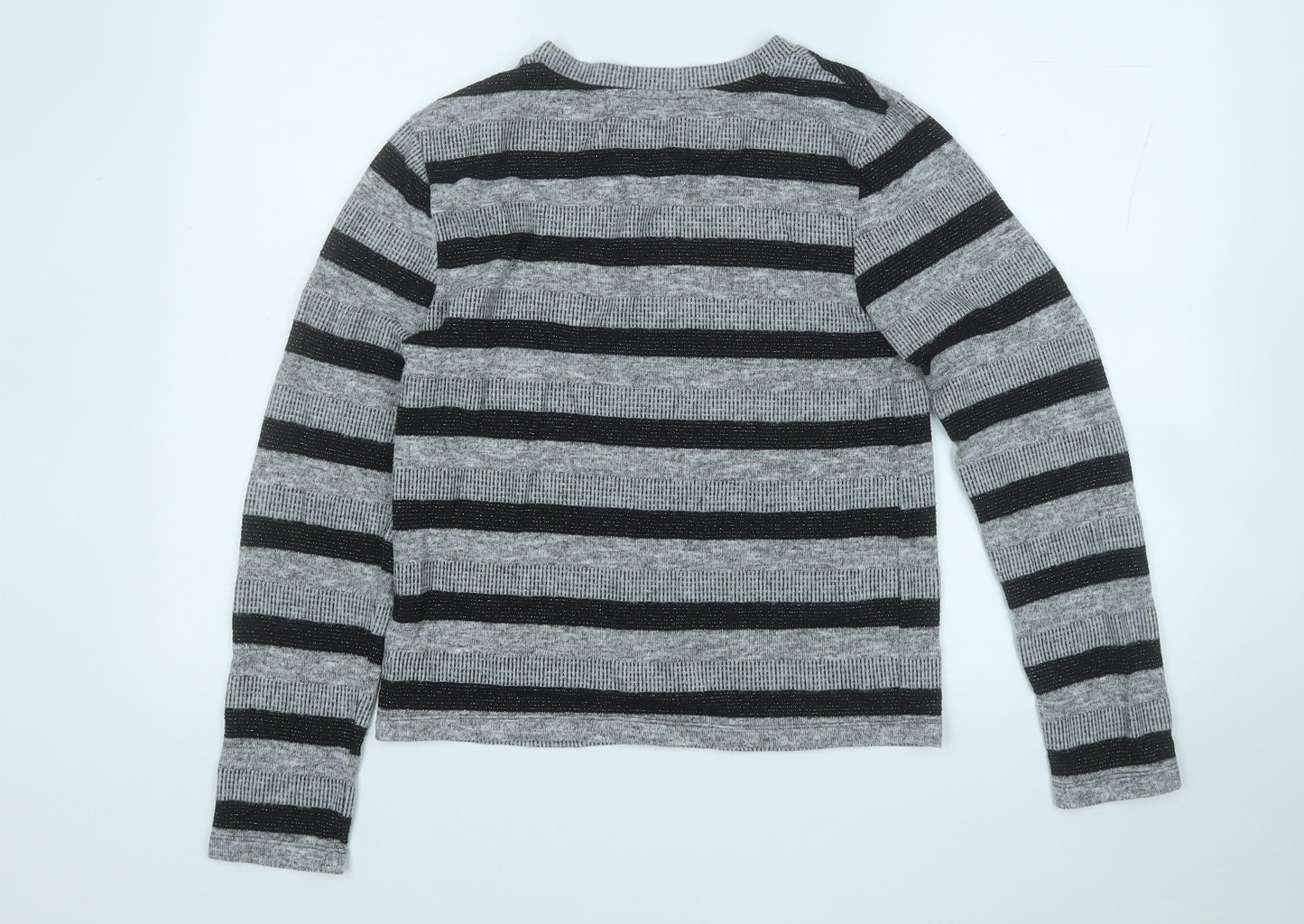 Marks and Spencer Womens Grey Round Neck Striped Polyester Pullover Jumper Size 12