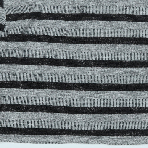 Marks and Spencer Womens Grey Round Neck Striped Polyester Pullover Jumper Size 12