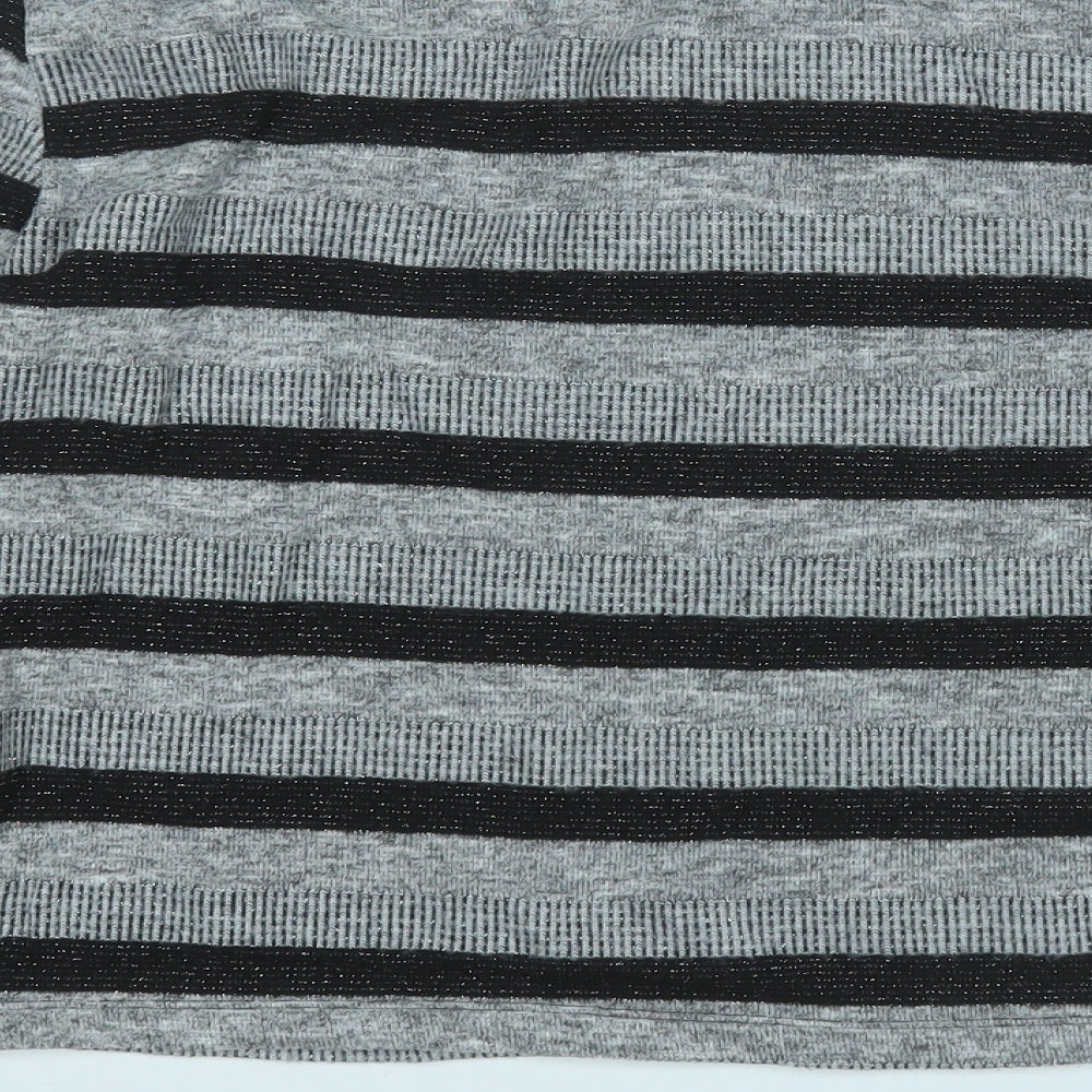 Marks and Spencer Womens Grey Round Neck Striped Polyester Pullover Jumper Size 12