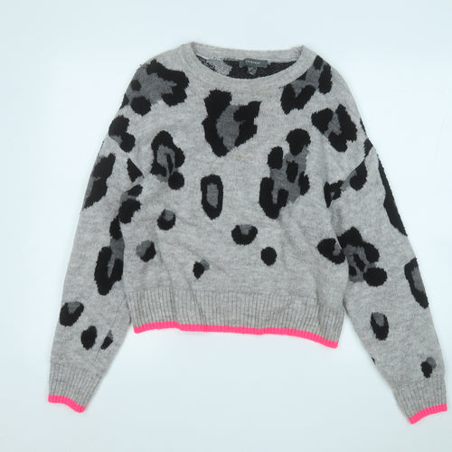 Primark Womens Grey Round Neck Animal Print Acrylic Pullover Jumper Size 6