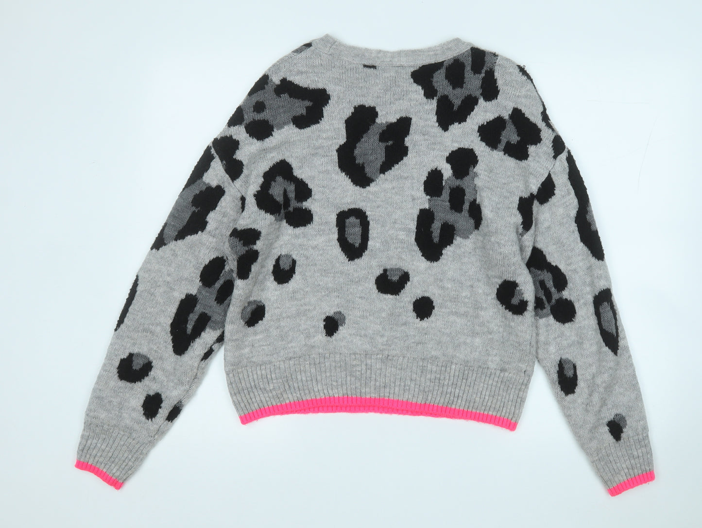 Primark Womens Grey Round Neck Animal Print Acrylic Pullover Jumper Size 6
