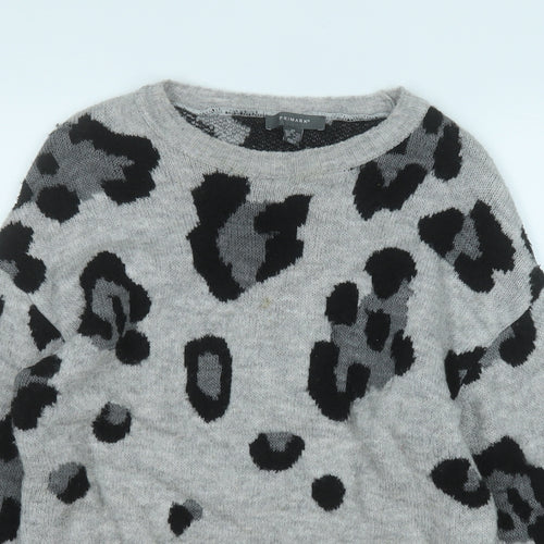 Primark Womens Grey Round Neck Animal Print Acrylic Pullover Jumper Size 6