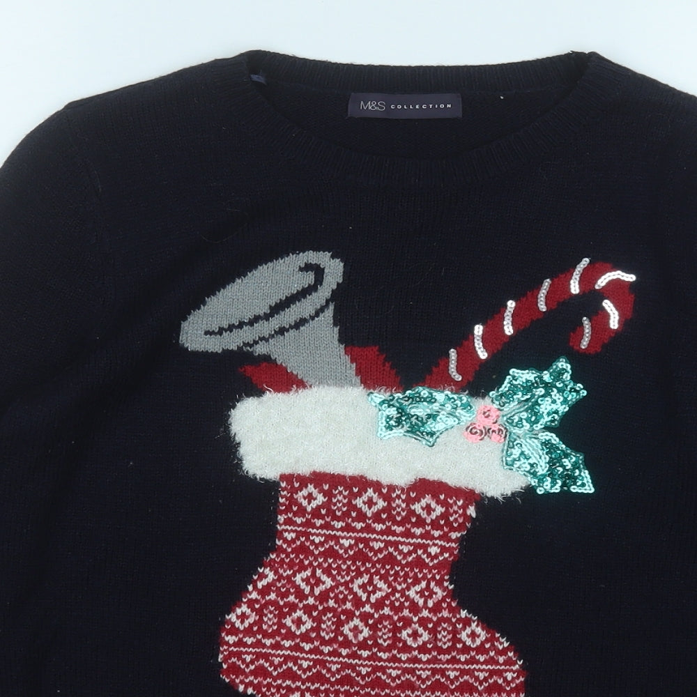 Marks and Spencer Womens Blue Round Neck  Acrylic Pullover Jumper Size 12   - Christmas Jumper