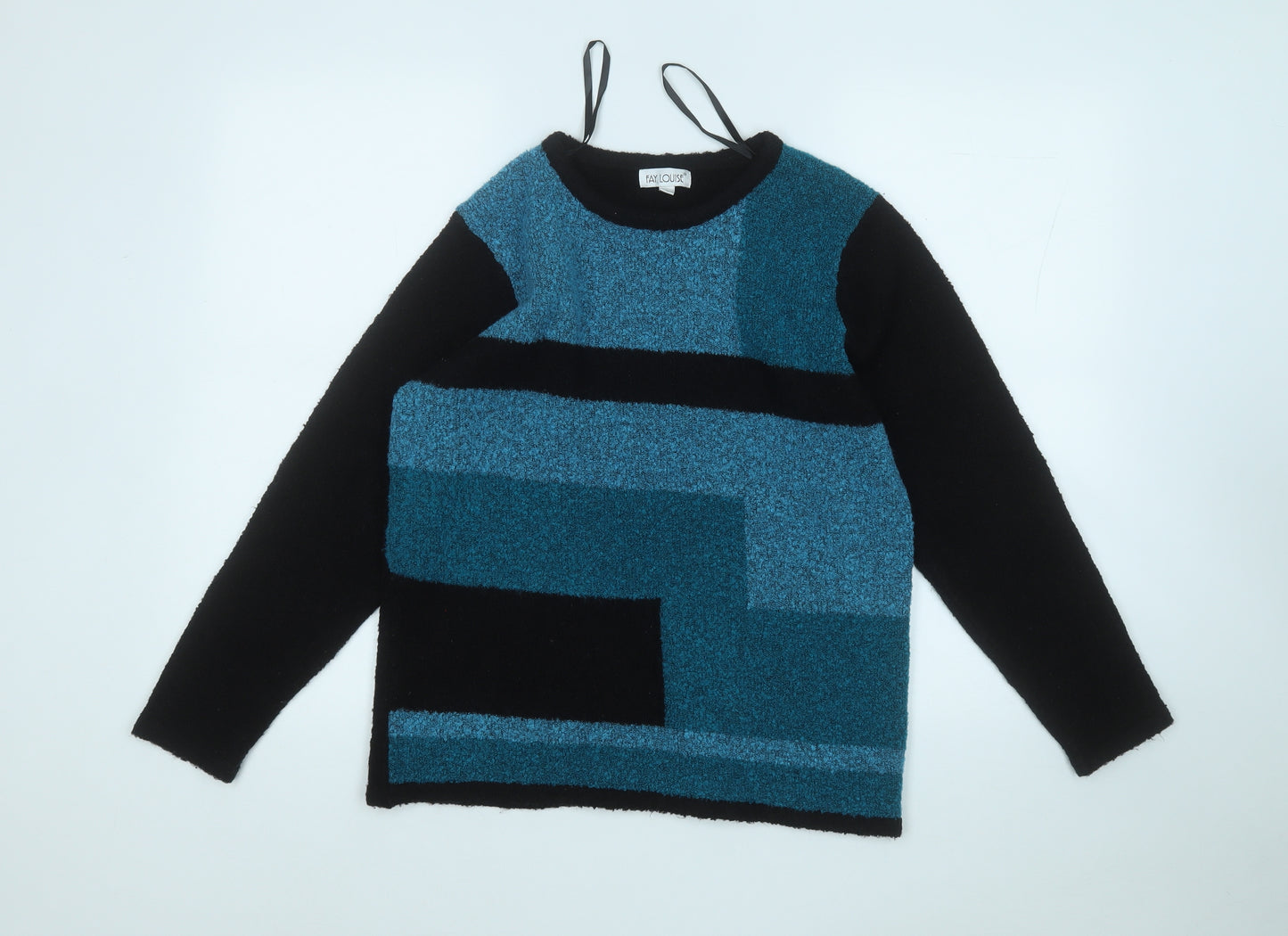 FAY LOUISE  Womens Blue Round Neck Geometric Acrylic Pullover Jumper Size S