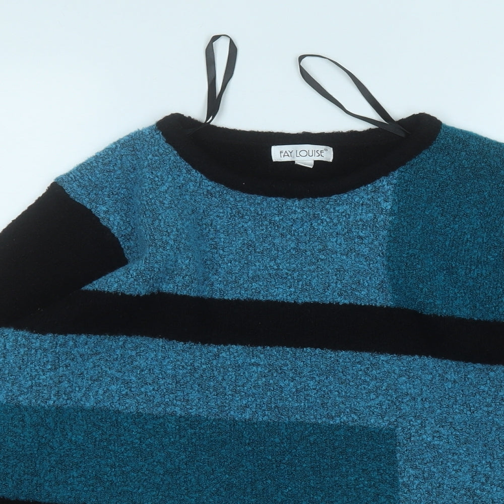 FAY LOUISE  Womens Blue Round Neck Geometric Acrylic Pullover Jumper Size S