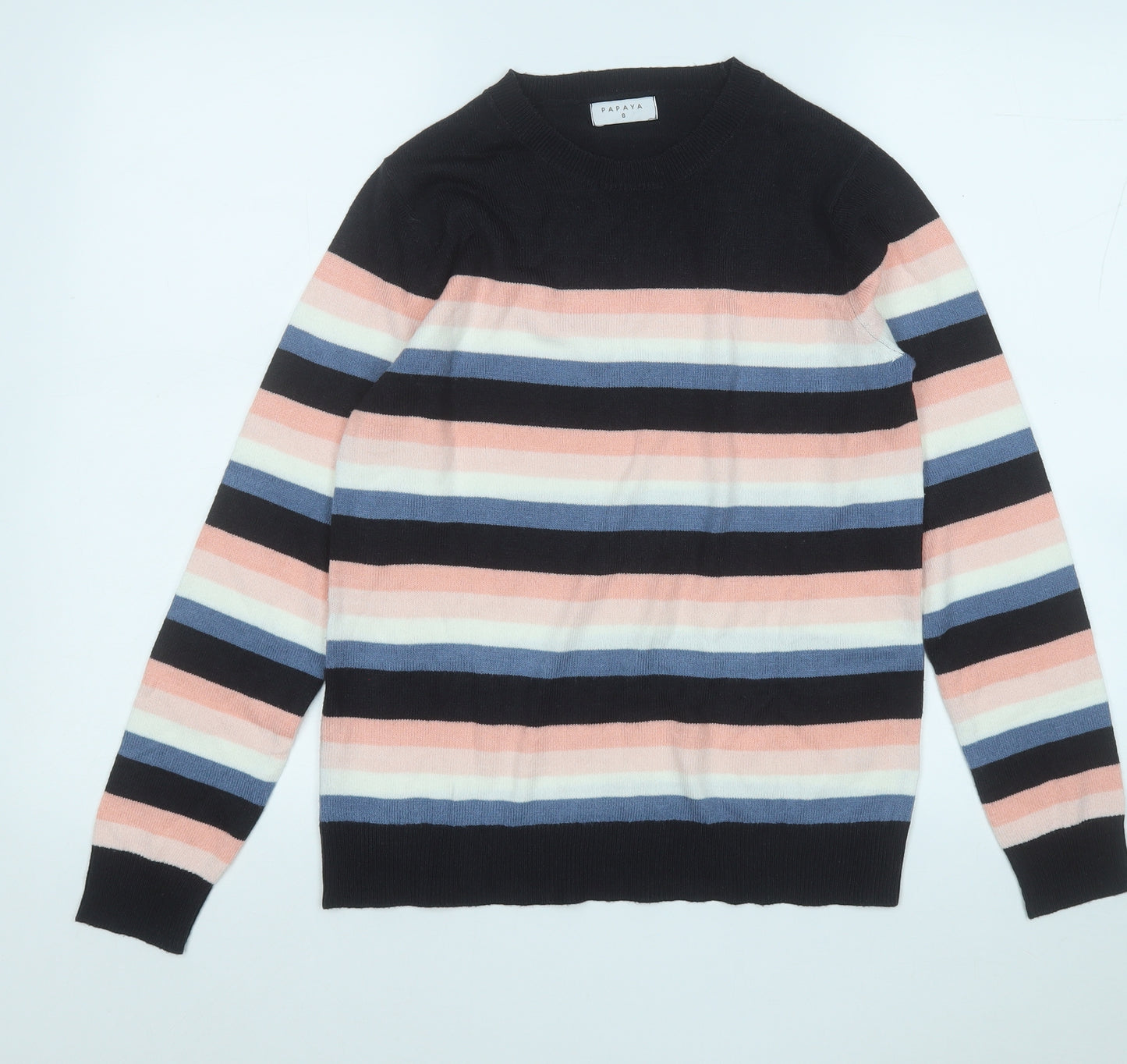 Papaya Womens Multicoloured Round Neck Striped Acrylic Pullover Jumper Size 8