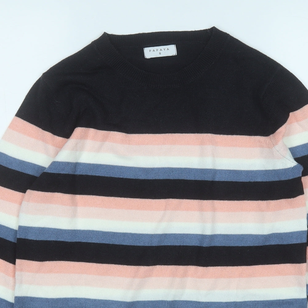 Papaya Womens Multicoloured Round Neck Striped Acrylic Pullover Jumper Size 8