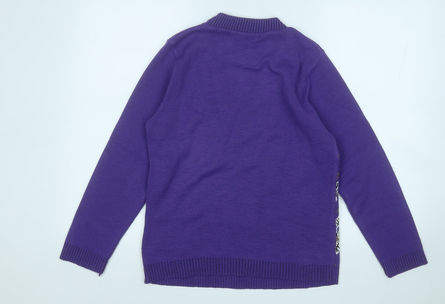 Glimpse Design Womens Purple Round Neck Floral Acrylic Pullover Jumper Size M
