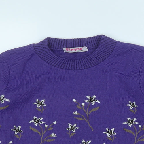 Glimpse Design Womens Purple Round Neck Floral Acrylic Pullover Jumper Size M