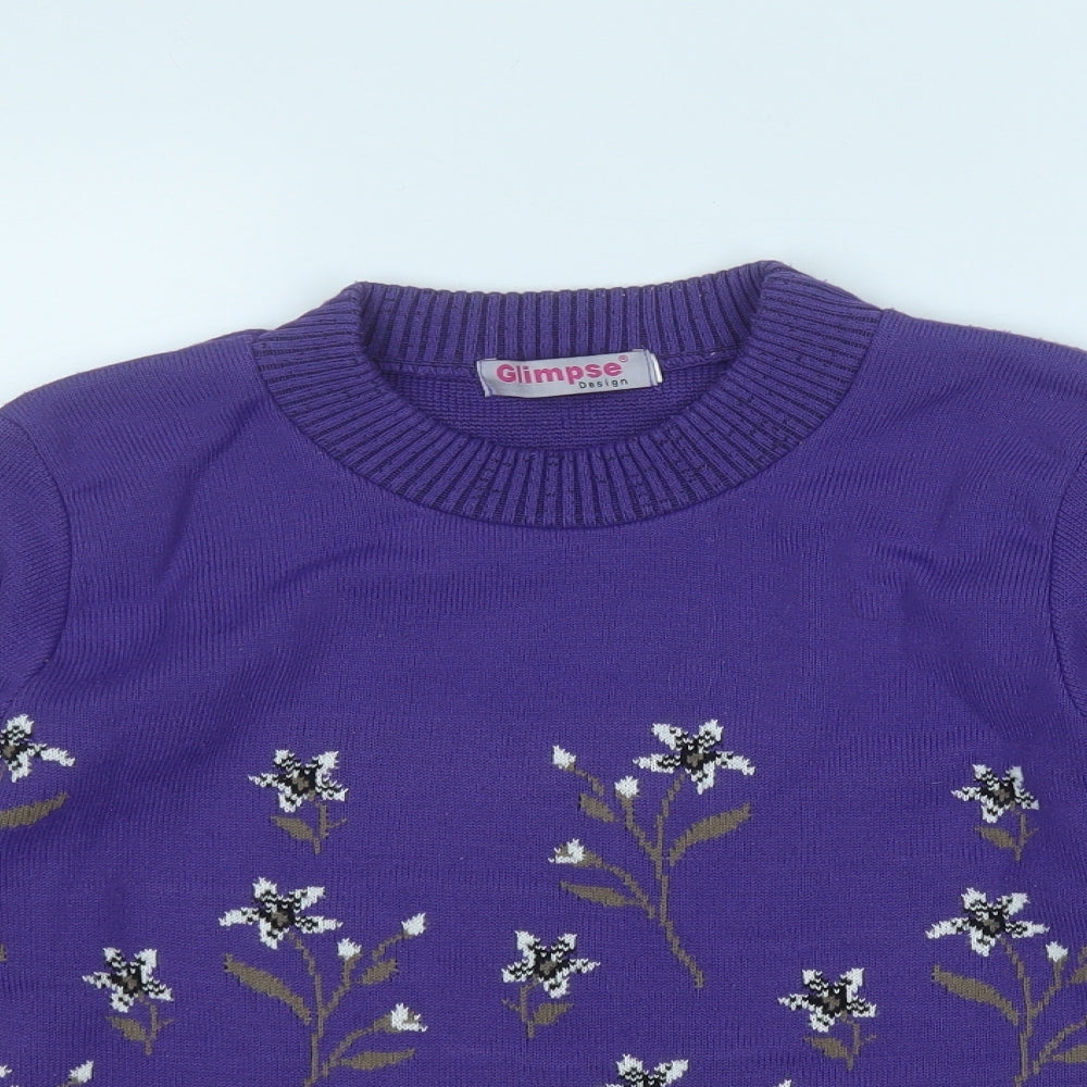 Glimpse Design Womens Purple Round Neck Floral Acrylic Pullover Jumper Size M