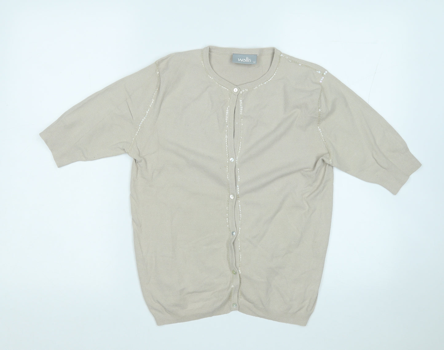 Wallis Womens Beige Round Neck  Viscose Cardigan Jumper Size 12