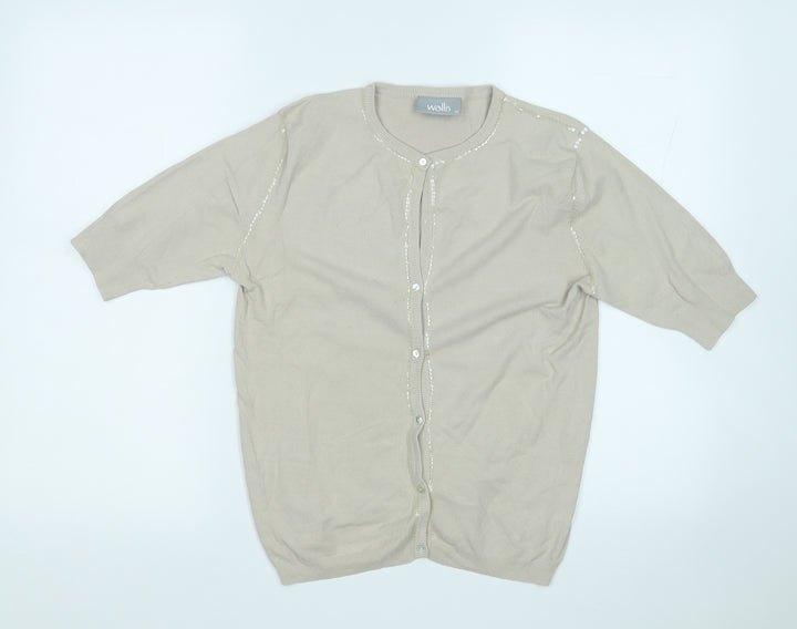 Wallis Womens Beige Round Neck  Viscose Cardigan Jumper Size 12