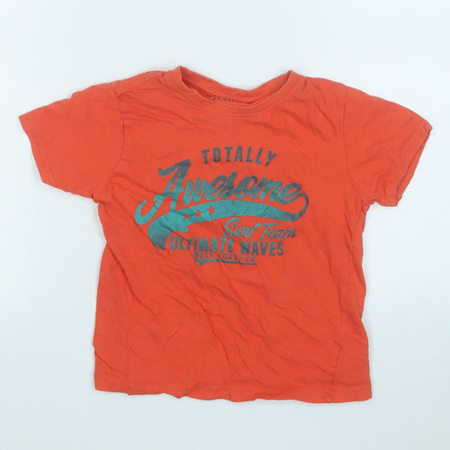 Primark Boys Orange  Cotton Basic T-Shirt Size 5-6 Years Round Neck  - Totally Awesome
