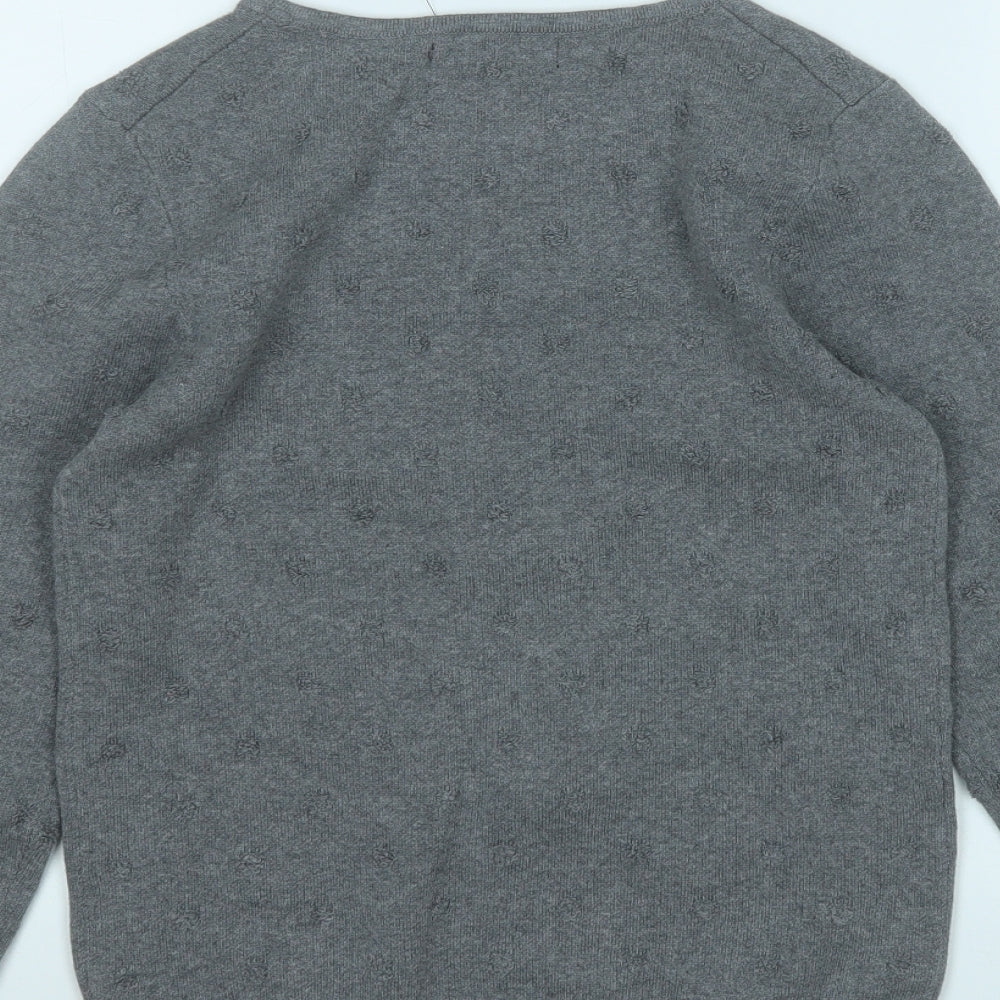 Mango Womens Grey Round Neck Geometric Cotton Pullover Jumper Size S