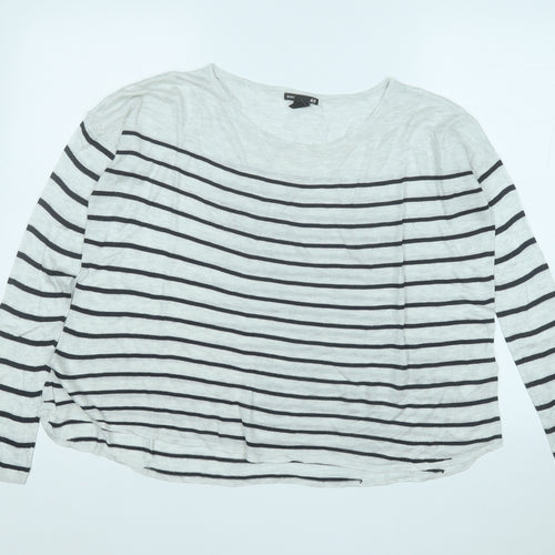H&M Womens White Round Neck Striped Acrylic Pullover Jumper Size S