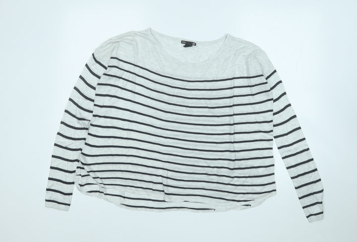 H&M Womens White Round Neck Striped Acrylic Pullover Jumper Size S