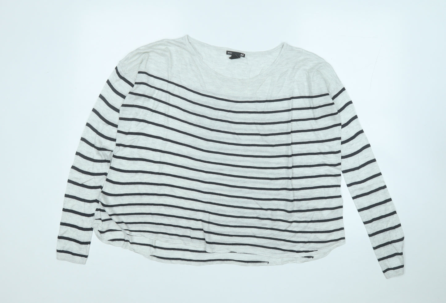 H&M Womens White Round Neck Striped Acrylic Pullover Jumper Size S