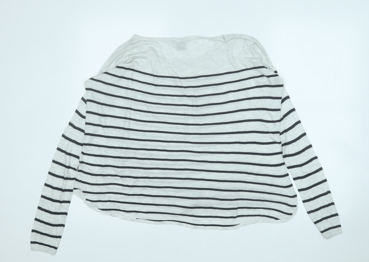 H&M Womens White Round Neck Striped Acrylic Pullover Jumper Size S
