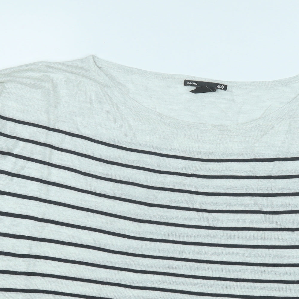H&M Womens White Round Neck Striped Acrylic Pullover Jumper Size S