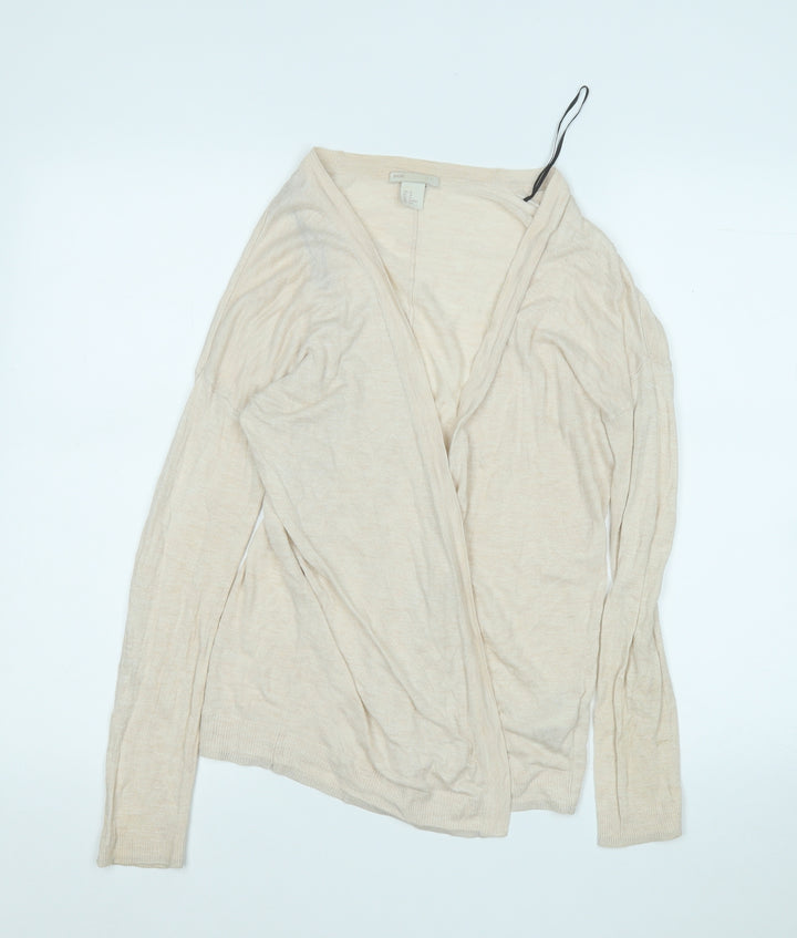 H&M Womens Beige V-Neck  Acrylic Cardigan Jumper Size XS