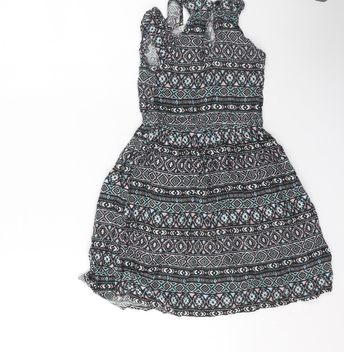 Primark Girls Multicoloured Geometric Viscose Fit & Flare  Size 7-8 Years  Round Neck