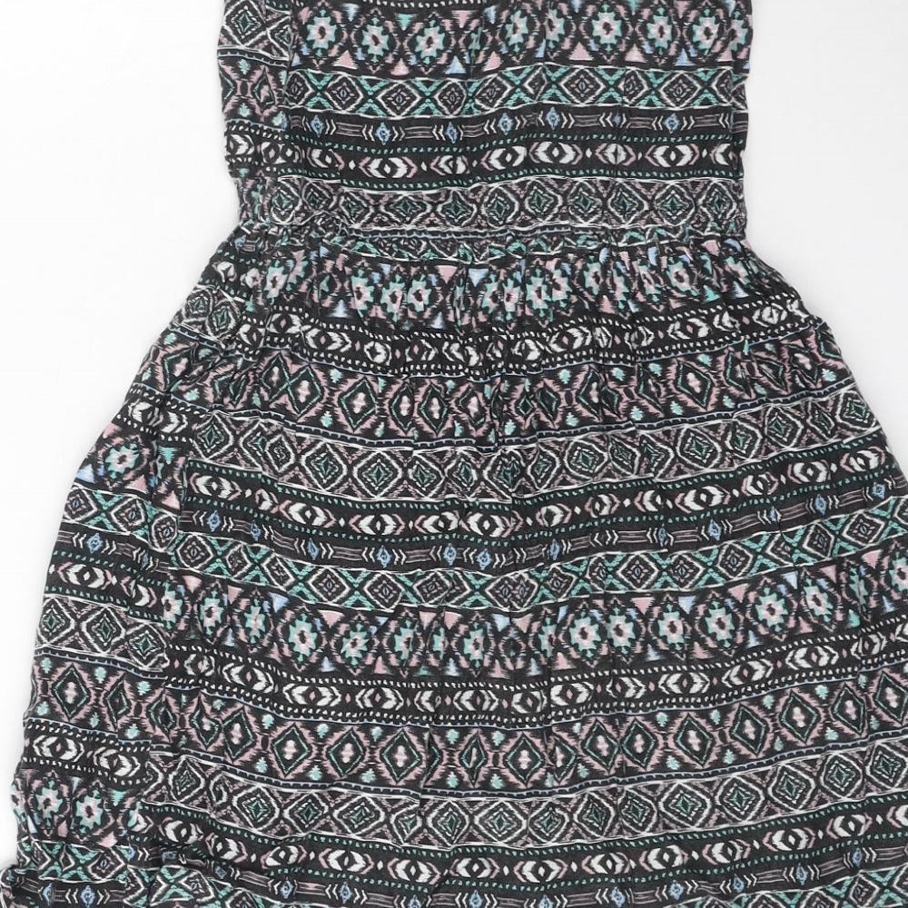 Primark Girls Multicoloured Geometric Viscose Fit & Flare  Size 7-8 Years  Round Neck