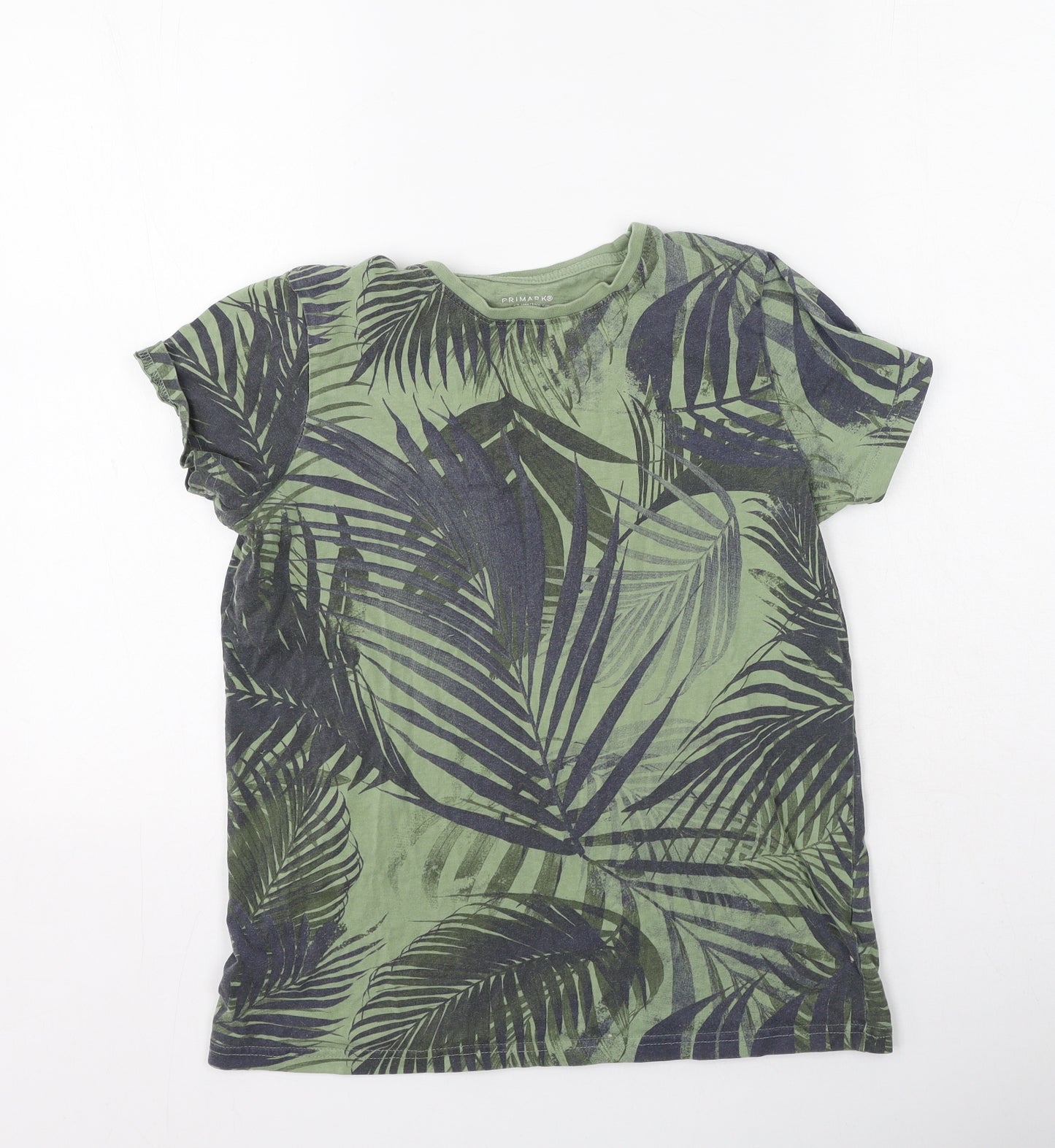 Primark Boys Green Floral Cotton Basic Casual Size 12-13 Years Round Neck