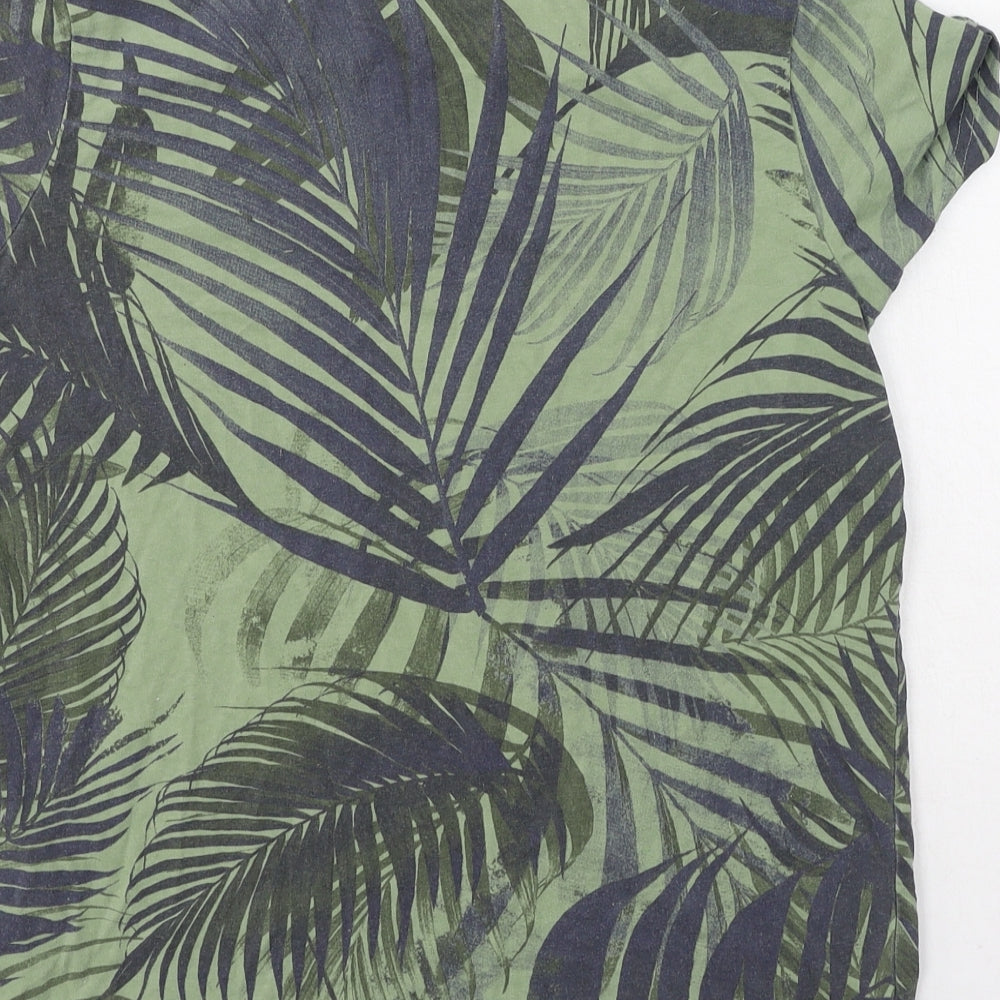 Primark Boys Green Floral Cotton Basic Casual Size 12-13 Years Round Neck