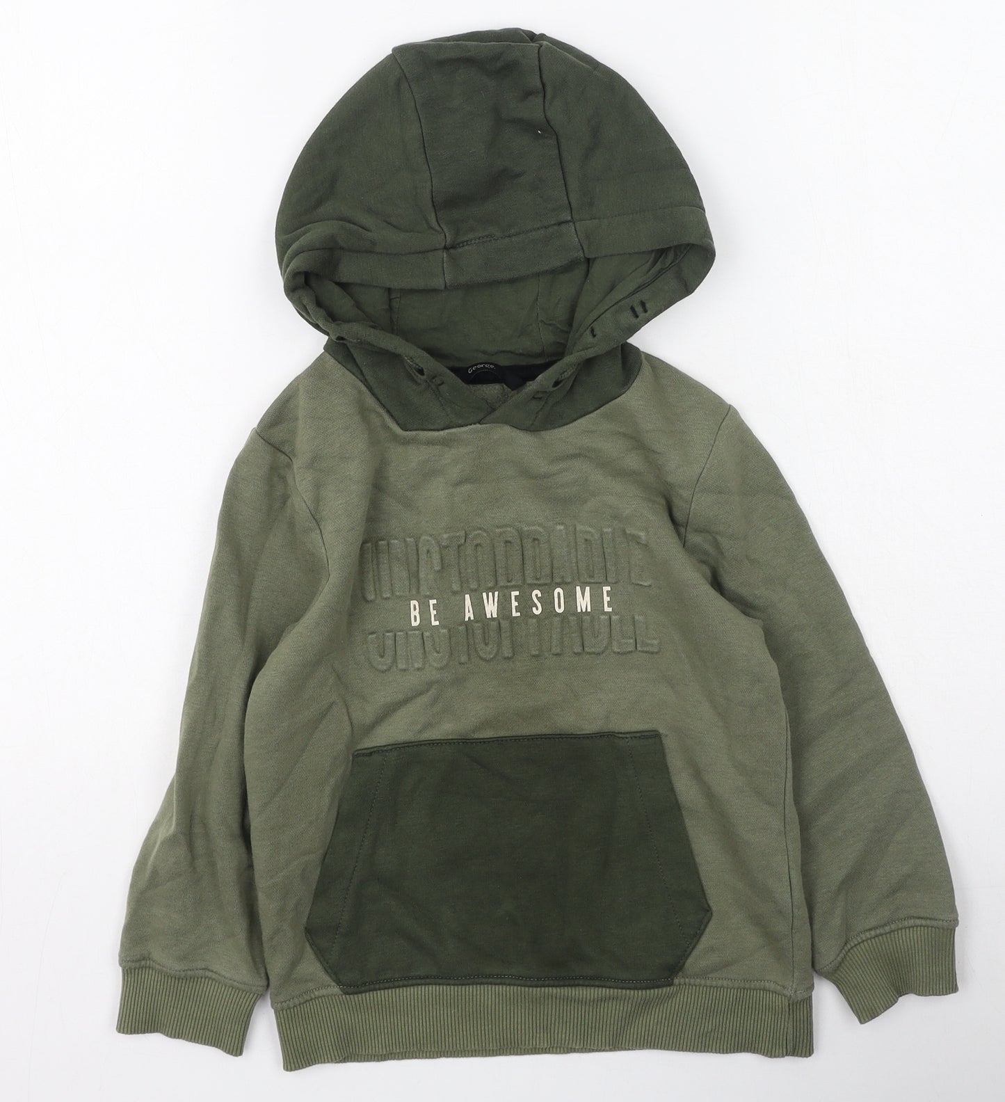 George  Boys Green  Cotton Pullover Hoodie Size 6-7 Years