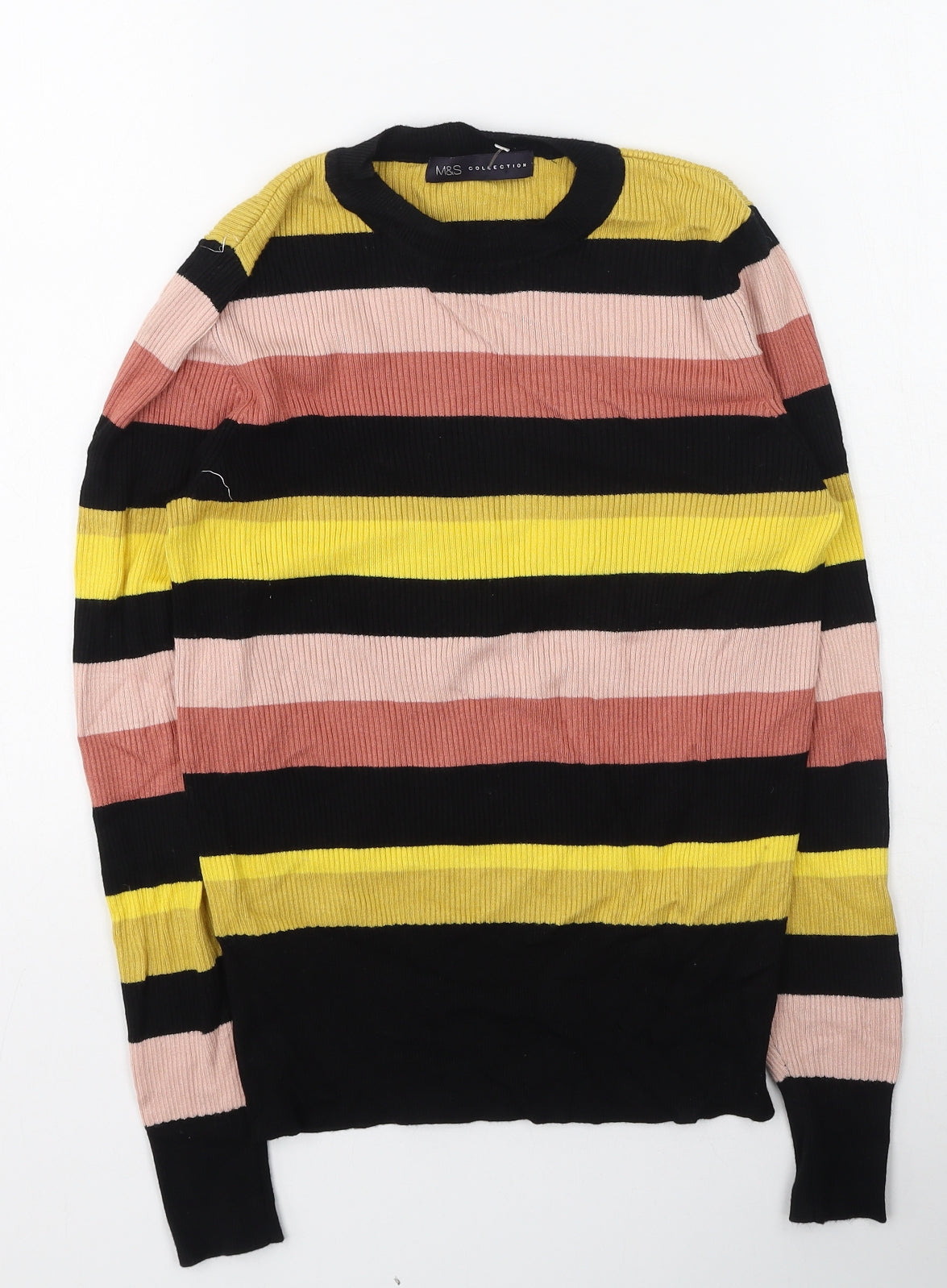 Marks and Spencer Womens Multicoloured High Neck Striped Viscose Pullover Jumper Size 14